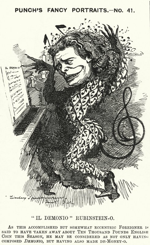 Punch cartoon: Anton Rubinstein, Russische pianist, componist en dirigent door Edward Linley (after) Sambourne