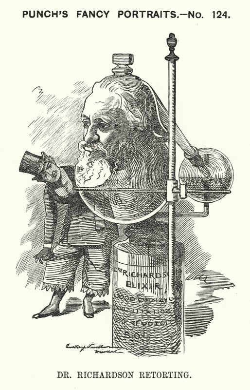 Punch cartoon: Benjamin Ward Richardson, Engelse arts (gravure) door Edward Linley (after) Sambourne