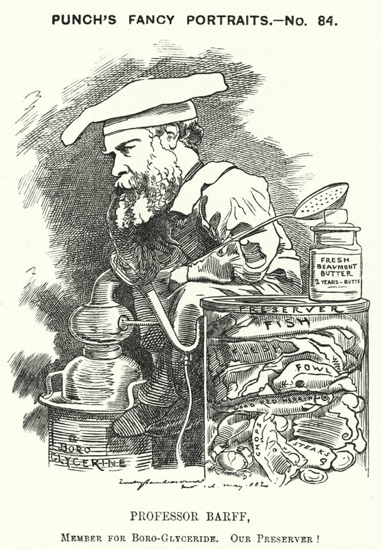 Punch cartoon: Frederick Settle Barff, Engelse chemicus (gravure) door Edward Linley (after) Sambourne