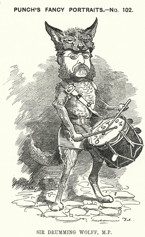 Punch cartoon: Henry Drummond Wolff, Engelse conservatieve politicus door Edward Linley (after) Sambourne