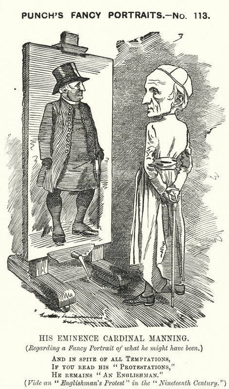 Punch cartoon: Henry Edward Manning, Engelse kardinaal en katholieke aartsbisschop van Westminster (gravure) door Edward Linley (after) Sambourne