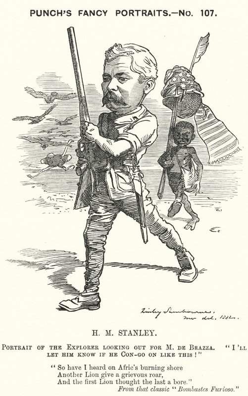 Punch cartoon: Henry Morton Stanley, Welshe journalist en ontdekkingsreiziger door Edward Linley (after) Sambourne