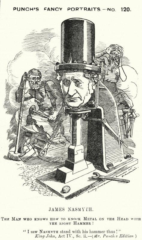 Punch cartoon: James Nasmyth, Schotse ingenieur en uitvinder van de stoomhamer (gravure) door Edward Linley (after) Sambourne