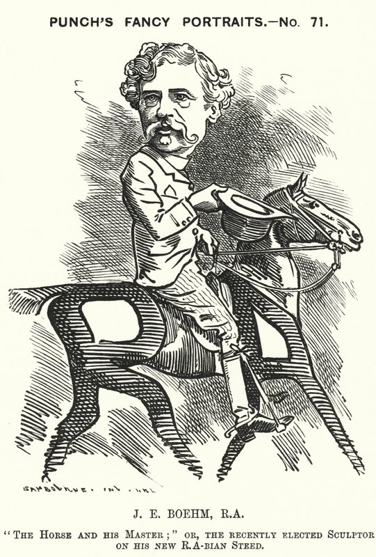 Punch cartoon: Joseph Edgar Boehm, Engelse beeldhouwer door Edward Linley (after) Sambourne