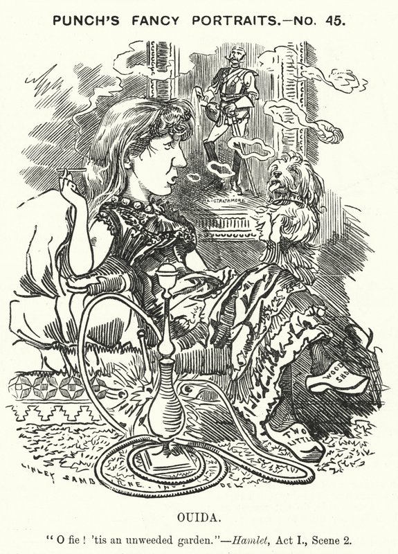 Punch cartoon: Ouida (Maria Louise Rame), Engelse romanschrijver (gravure) door Edward Linley (after) Sambourne