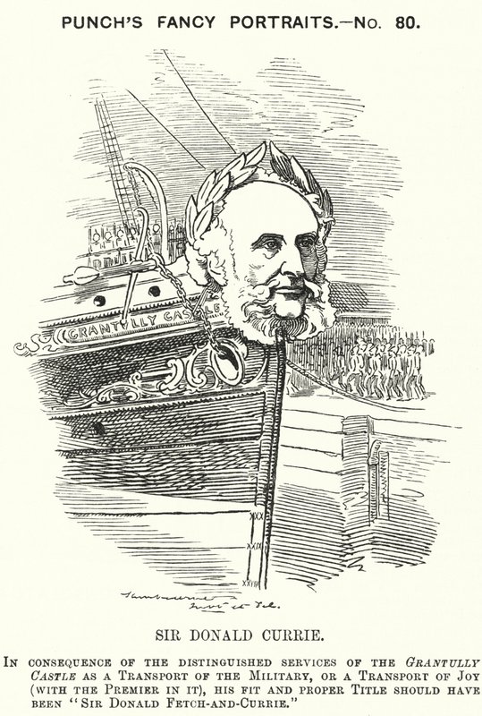 Punch cartoon: Sir Donald Currie, Schotse reder, politicus en filantroop (gravure) door Edward Linley (after) Sambourne