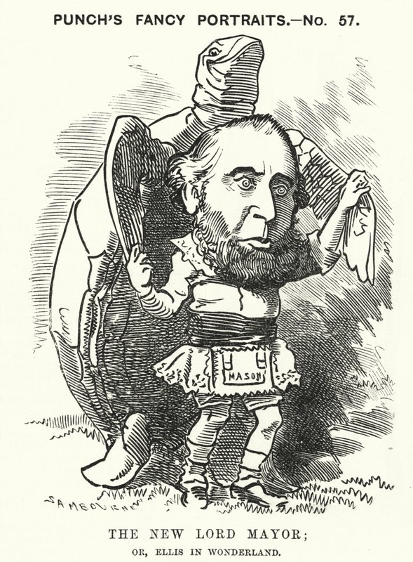 Punch cartoon: Sir John Ellis, burgemeester van Londen in 1881 (gravure) door Edward Linley (after) Sambourne