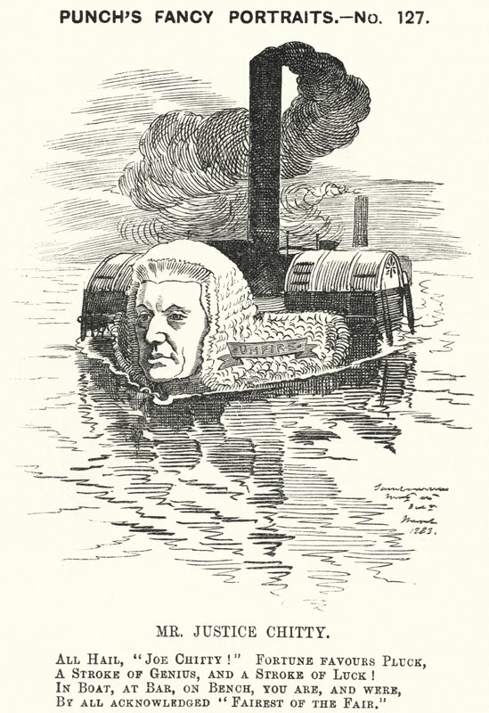 Punch cartoon: Sir Joseph William Chitty, Engelse rechter, liberale politicus en sportman (gravure) door Edward Linley (after) Sambourne