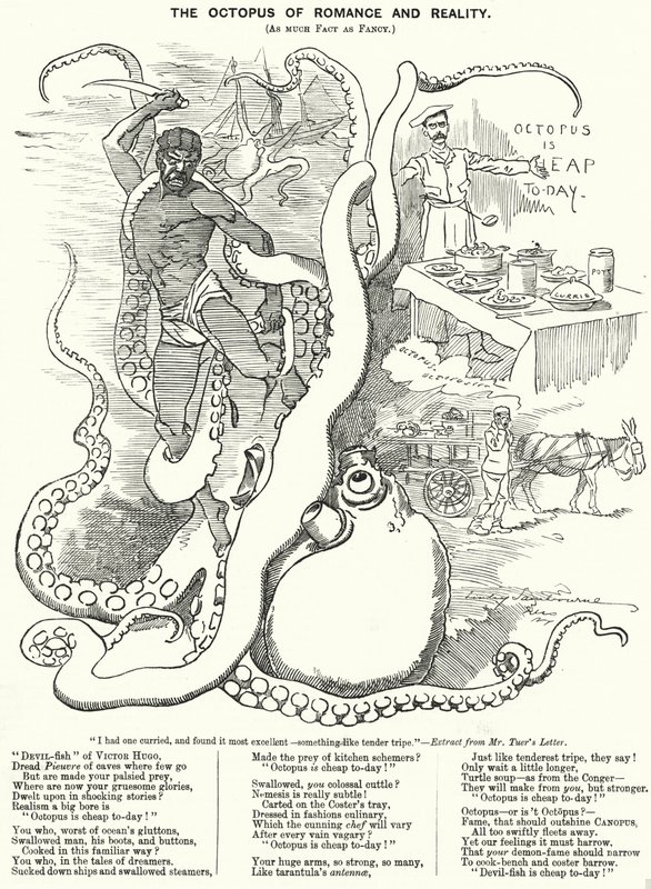 Punch cartoon: De Octopus van Romantiek en Realiteit (gravure) door Edward Linley (after) Sambourne