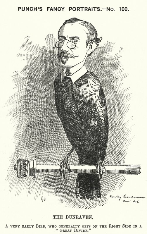 Punch cartoon: Windham Wyndham-Quin, 4e Graaf van Dunraven en Mount-Earl, Anglo-Ierse journalist, landeigenaar en conservatieve politicus (gravure) door Edward Linley (after) Sambourne