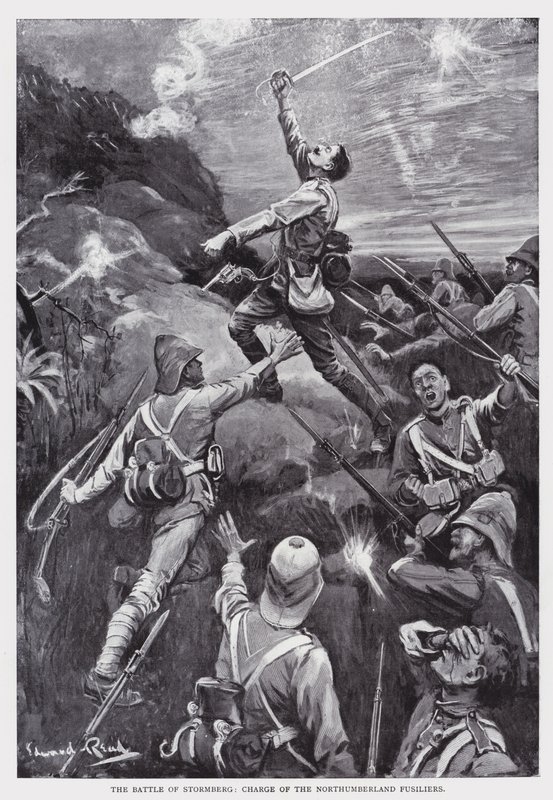 De Slag bij Stormberg, aanval van de Northumberland Fusiliers door Edward Read