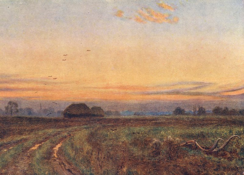 De zon gaat onder... De aarde keert als een moe kind haar gezicht naar de boezem van de nacht door Edward Wilkins Waite