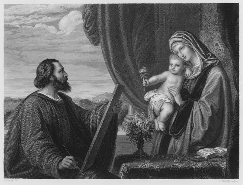 Sint Lucas schildert de Maagd, uit het schilderij in de Koninklijke Collectie door Edward von Steinle