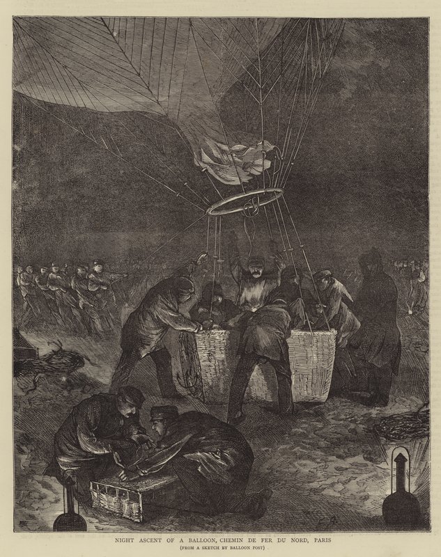 Nachtelijke opstijging van een ballon, Chemin de Fer du Nord, Parijs door Edwin Buckman
