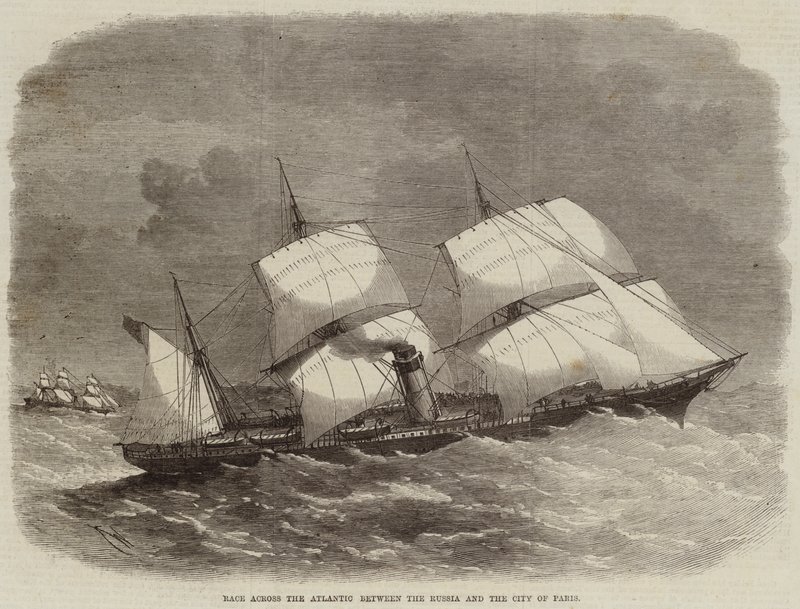Race over de Atlantische Oceaan tussen de Rusland en de Stad Parijs door Edwin Weedon