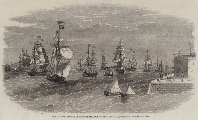 Scène in de Mersey bij het Einde van de Laatste Storm, Schepen op Weg naar Buiten door Edwin Weedon