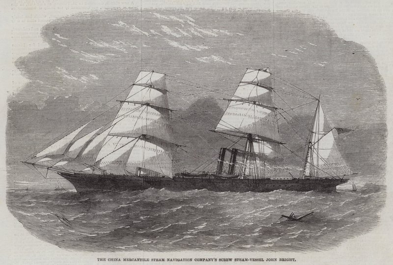 De schroefstoomboot John Bright van de China Mercantile Steam Navigation Company door Edwin Weedon