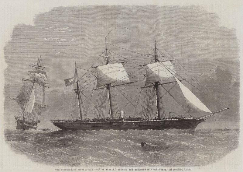 De Geconfedereerde Sloep-van-Oorlog 290, of Alabama, verlaat het koopvaardijschip Tonowanda door Edwin Weedon