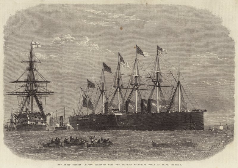 De Great Eastern verlaat Sheerness met de Atlantische telegraafkabel aan boord door Edwin Weedon