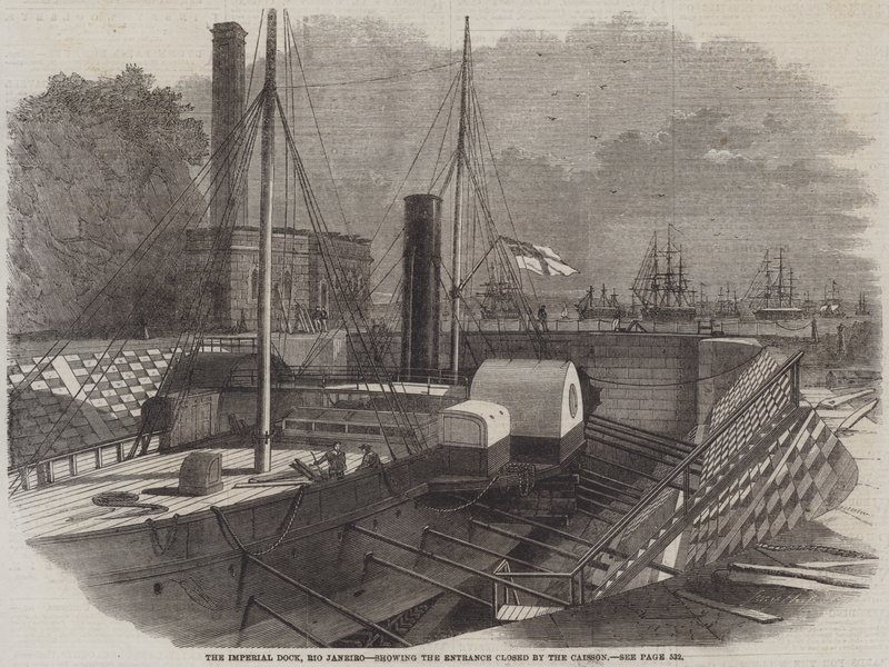 Het keizerlijk dok, Rio Janeiro, met de ingang gesloten door de caisson door Edwin Weedon
