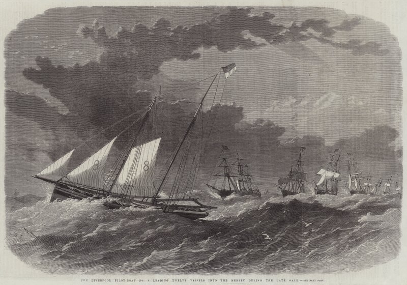 De Liverpool Loodsenboot No 8, leidend Twaalf Schepen de Mersey in tijdens de Laatste Storm door Edwin Weedon