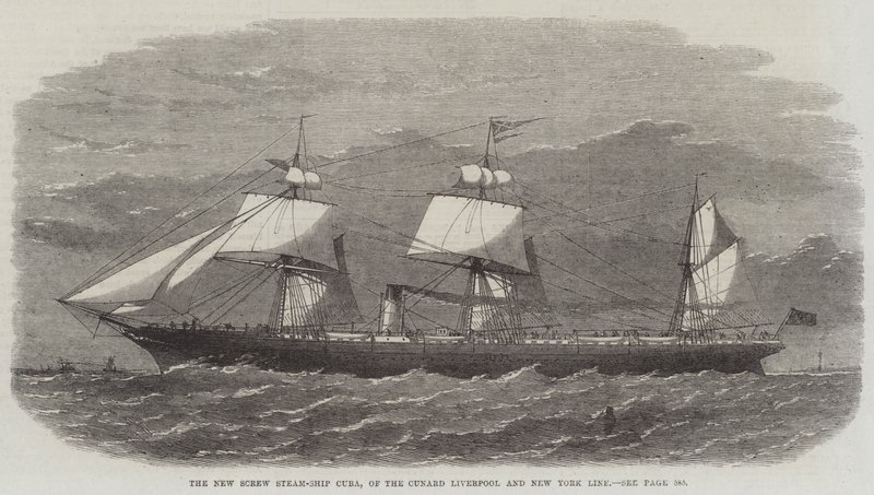 Het nieuwe schroefstoomschip Cuba, van de Cunard Liverpool en New York Line door Edwin Weedon