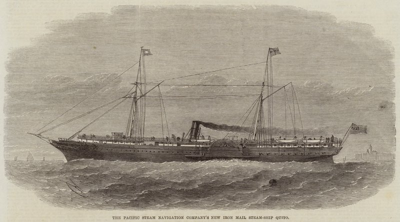 De nieuwe ijzeren poststoomboot Quito van de Pacific Steam Navigation Company door Edwin Weedon