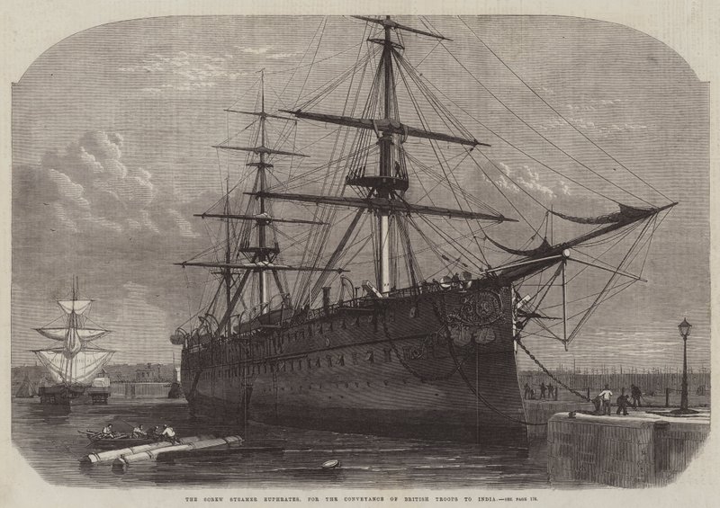 De Schroefstoomboot Eufraat, voor het Vervoer van Britse Troepen naar India door Edwin Weedon