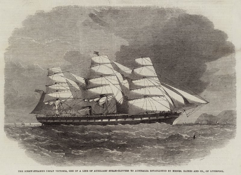 De Schroefstoomboot Great Victoria, een van een lijn van hulpschepen naar Australië opgericht door Messers Baines en Company, uit Liverpool door Edwin Weedon