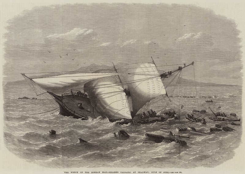 Het wrak van de Bombay Mail-Steamer Carnatic bij Shadwan, Golf van Suez door Edwin Weedon