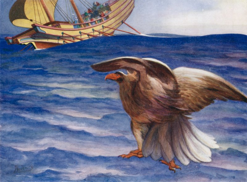 Hij riep adelaar! en werd een adelaar, en vloog het schip in door Edwin Arthur Norbury