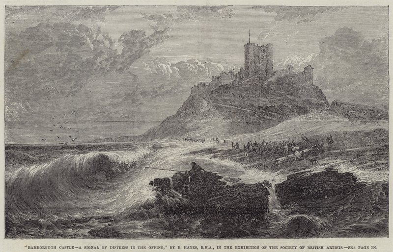 Bamborough Castle, een signaal van nood in de verte door Edwin Hayes