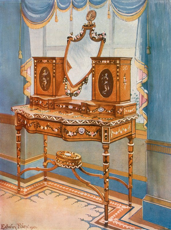 Satinwood Kaptafel met Medaillons door Edwin John Foley