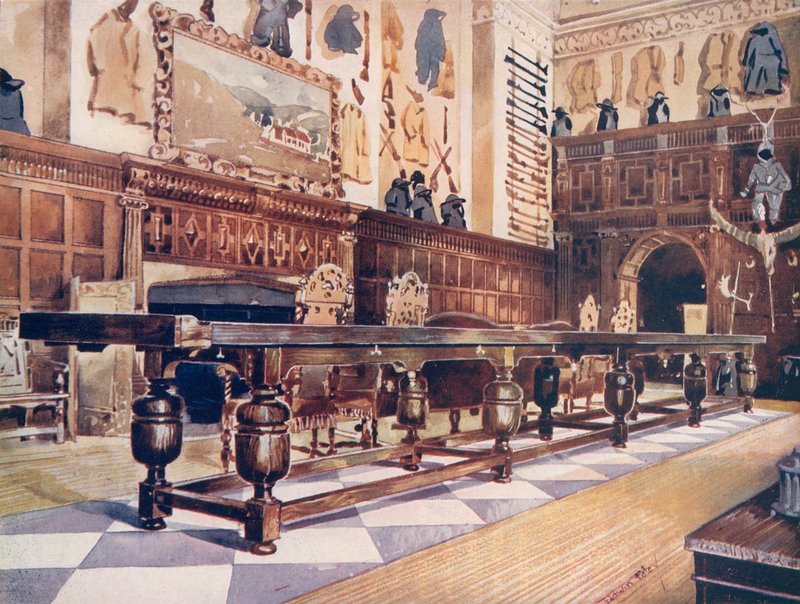 Shovelboard tafel in de hal van Littlecote door Edwin John Foley