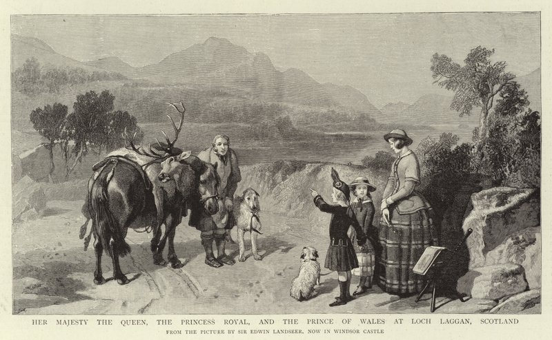 Hare Majesteit de Koningin, de Prinses Royal en de Prins van Wales bij Loch Laggan, Schotland door Edwin Landseer