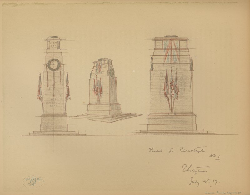 Schets nr. 1 voor het Cenotaaf, Whitehall, Westminster, Londen door Edwin Landseer Lutyens