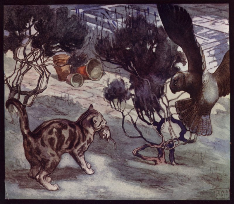 Rivaliserende muizenjagers, katten en uil door Edwin Noble