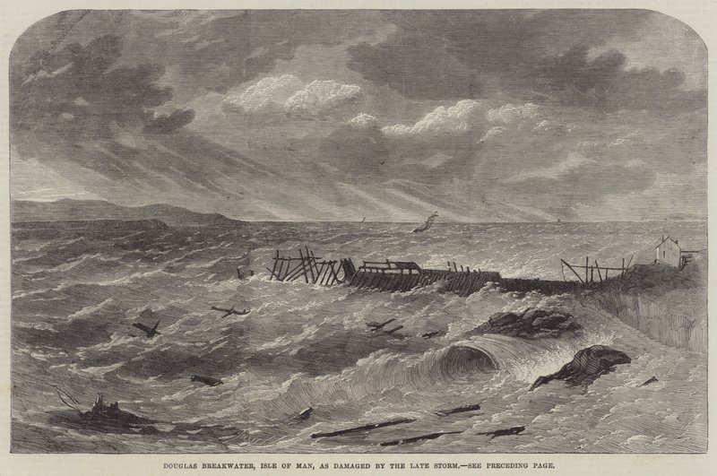 Douglas Breakwater, Isle of Man, beschadigd door de recente storm door Edwin Weedon