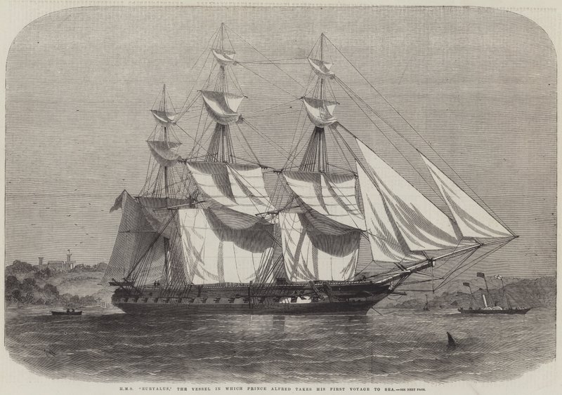 HMS Euryalus, het schip waarin Prins Alfred zijn eerste zeereis maakt door Edwin Weedon