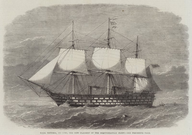 HMS Victoria, 102 kanonnen, het nieuwe vlaggenschip van de Middellandse Zeevloot door Edwin Weedon