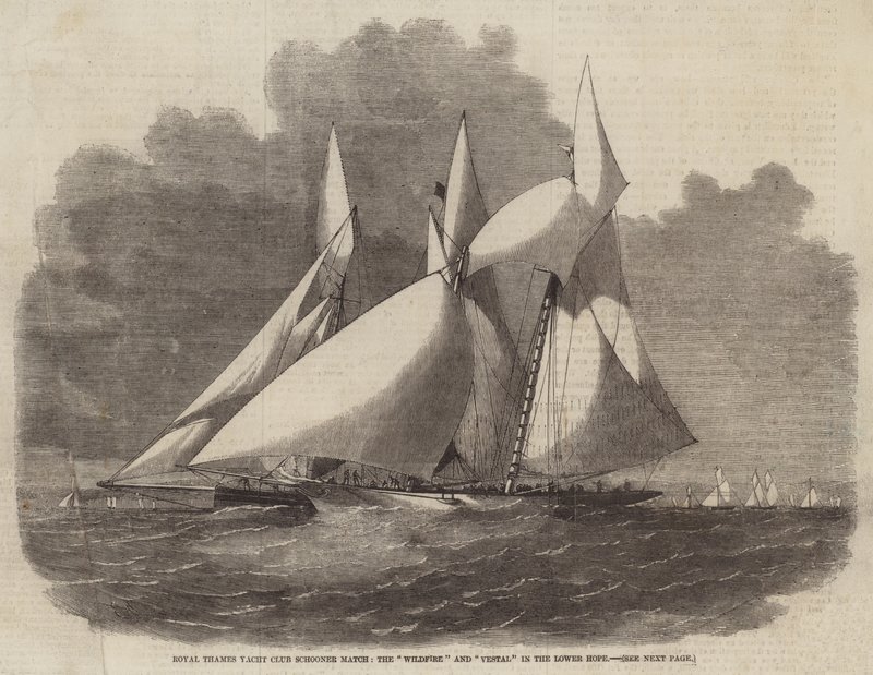 Royal Thames Yacht Club Schooner Match, de Wildfire en Vestal in de Lower Hope door Edwin Weedon
