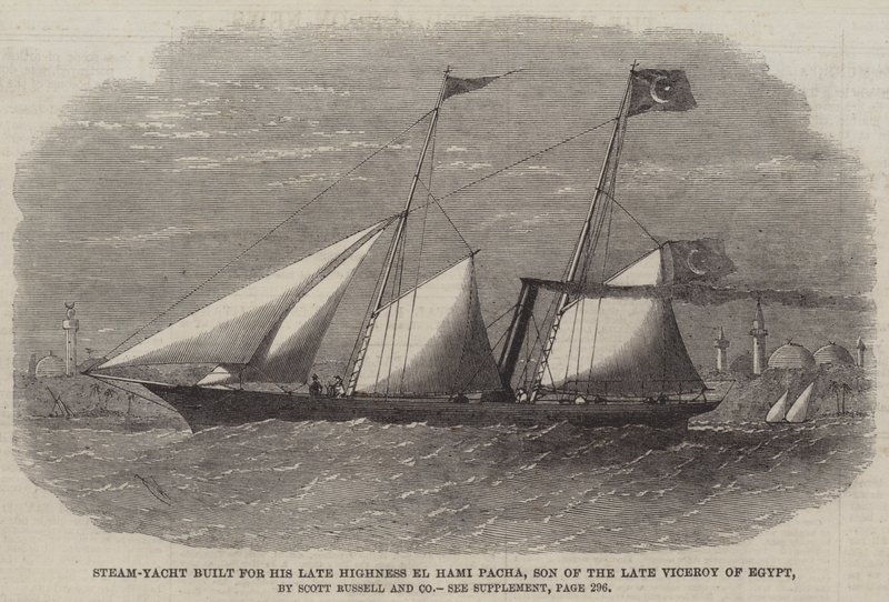 Stoomjacht gebouwd voor wijlen Zijne Hoogheid El Hami Pacha, zoon van de overleden onderkoning van Egypte, door Scott Russell en Company door Edwin Weedon