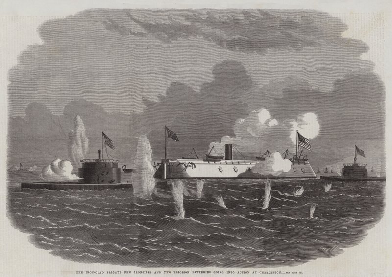 De Gepantserde Fregat New Ironsides en Twee Ericsson Batterijen gaan in Actie bij Charleston door Edwin Weedon