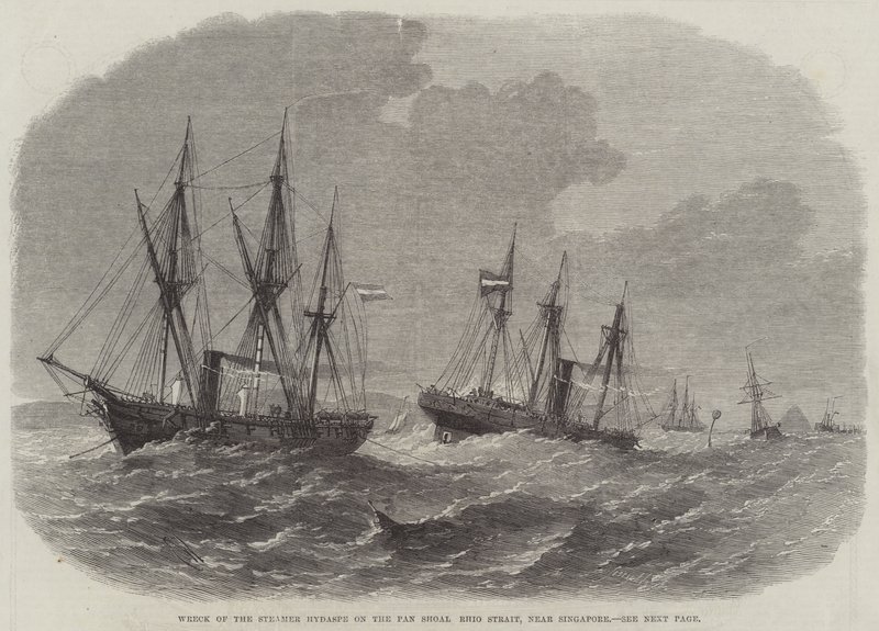 Schipbreuk van de stoomboot Hydaspe op de Pan Shoal Rhio Straat, nabij Singapore door Edwin Weedon