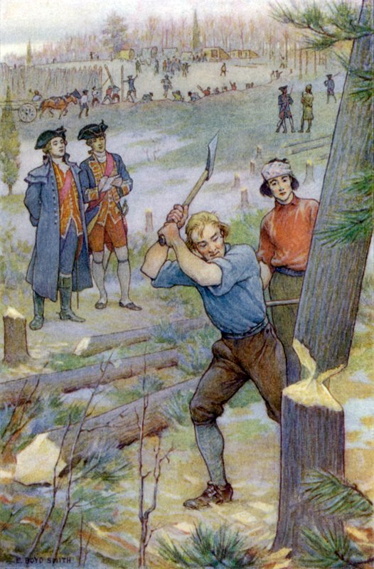 Onze bijlen... werden onmiddellijk aan het werk gezet om bomen om te hakken door Elmer Boyd Smith