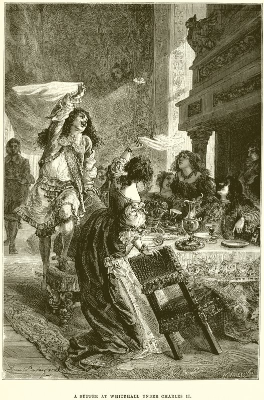 Een diner in Whitehall onder Charles II door Emile Antoine Bayard