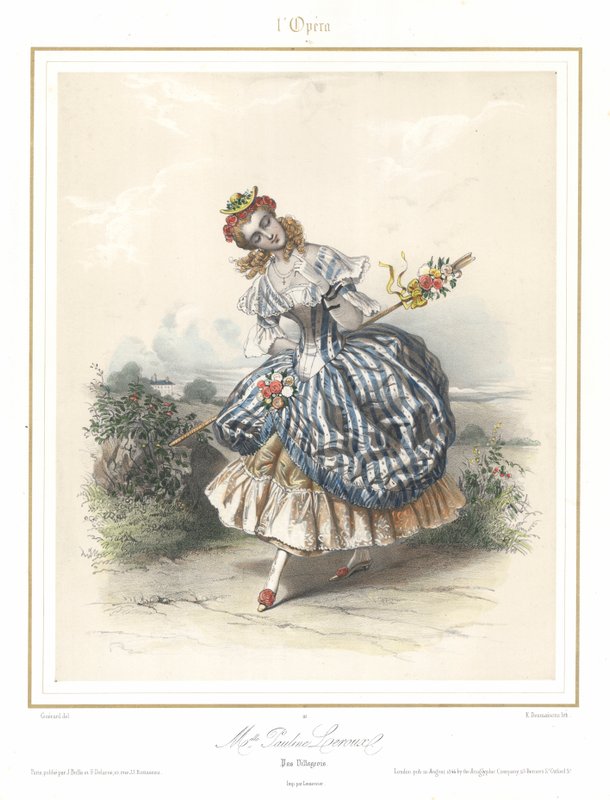 Franse balletdanseres Pauline Leroux dansend in de Parijse Opera, ca. 1840 door Emile Desmaisons