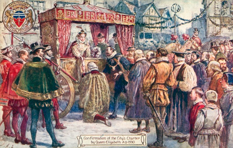 Bath Pageant, Bevestiging van het Stadscharter door Koningin Elizabeth I, AD 1590 door English School