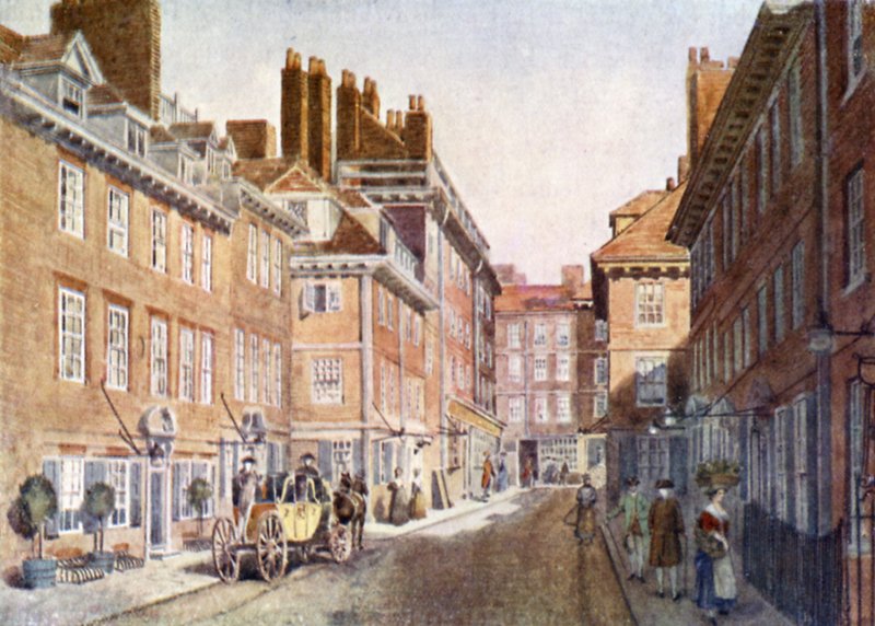 Beaufort-gebouwen in 1704, later afgebroken toen het Savoy Hotel en Savoy Theatre werden gebouwd door English School