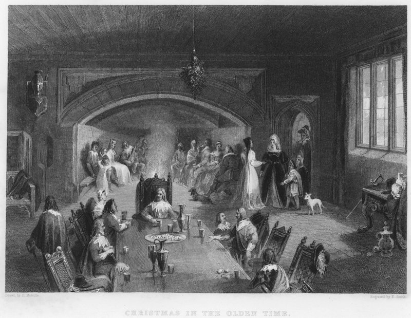 Kerstmis in de oude tijd, Wycoller Hall, Lancashire, 1650 door English School